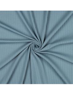 Tecido jersey de algodão leve canelado - Azul jeans