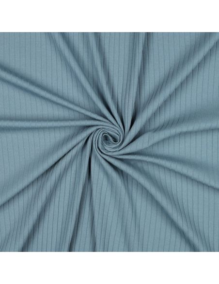 Tecido jersey de algodão leve canelado - Azul jeans
