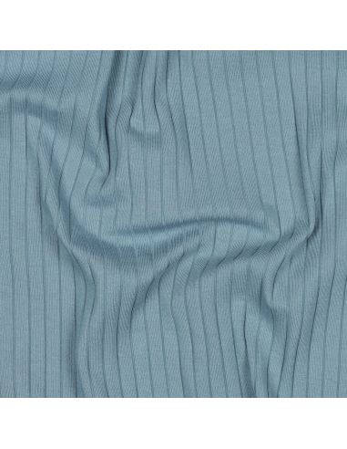 Tecido jersey de algodão leve canelado - Azul jeans
