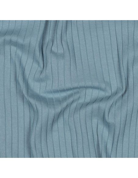 Tecido jersey de algodão leve canelado - Azul jeans