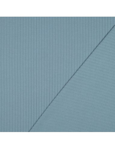 Tecido jersey de algodão leve canelado - Azul jeans