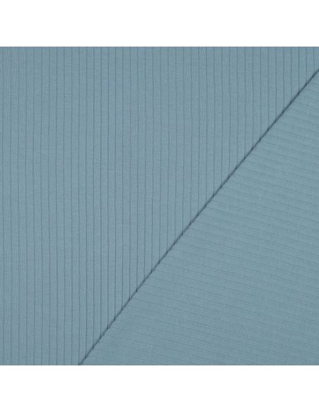 Tecido jersey de algodão leve canelado - Azul jeans
