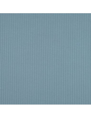 Tecido jersey de algodão leve canelado - Azul jeans