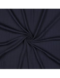 Tecido jersey de algodão leve canelado - Azul marinho