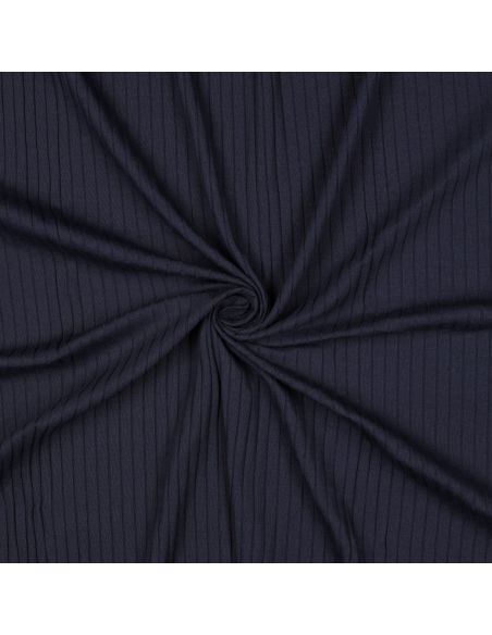 Tecido jersey de algodão leve canelado - Azul marinho