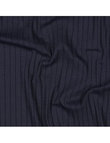 Tecido jersey de algodão leve canelado - Azul marinho