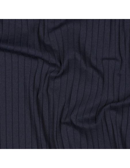 Tecido jersey de algodão leve canelado - Azul marinho