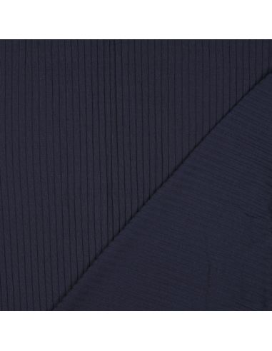 Tecido jersey de algodão leve canelado - Azul marinho