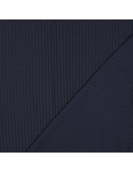 Tecido jersey de algodão leve canelado - Azul marinho