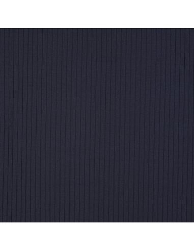 Tecido jersey de algodão leve canelado - Azul marinho