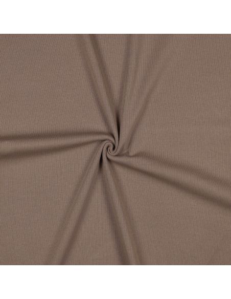 Tecido jersey de algodão malha fina canelada - Taupe