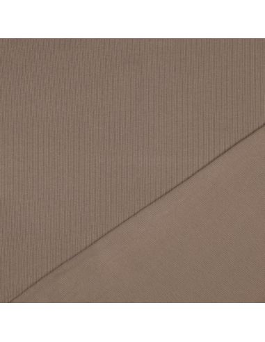 Tecido jersey de algodão malha fina canelada - Taupe