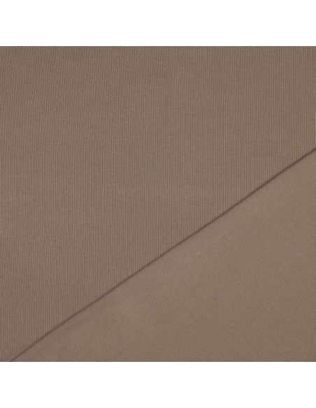 Tecido jersey de algodão malha fina canelada - Taupe