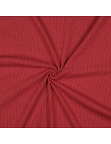Tecido jersey de algodão malha fina canelada - Vermelho escuro