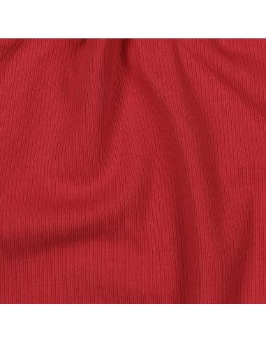 Tecido jersey de algodão malha fina canelada - Vermelho escuro