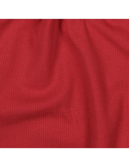 Tecido jersey de algodão malha fina canelada - Vermelho escuro
