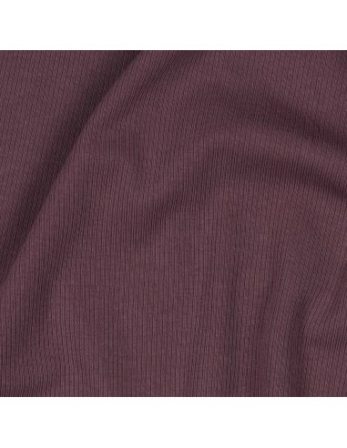 Tecido jersey de algodão malha fina canelada - Ameixa