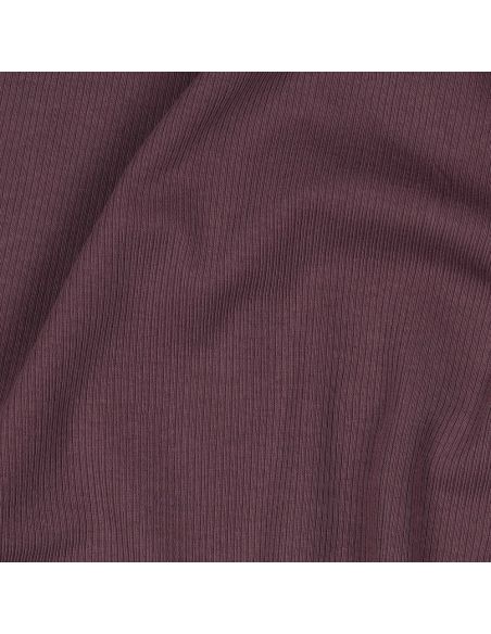 Tecido jersey de algodão malha fina canelada - Ameixa