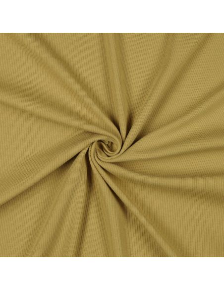 Tecido jersey de algodão malha fina canelada - Ocre