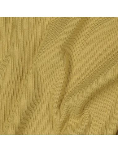 Tecido jersey de algodão malha fina canelada - Ocre