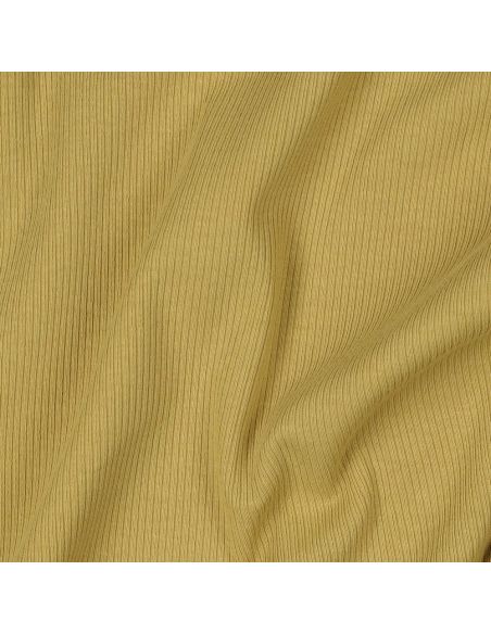 Tecido jersey de algodão malha fina canelada - Ocre