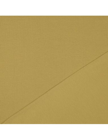 Tecido jersey de algodão malha fina canelada - Ocre