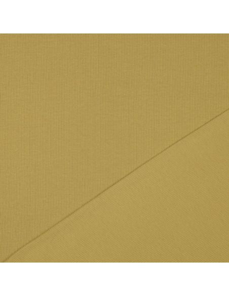 Tecido jersey de algodão malha fina canelada - Ocre