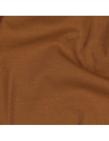 Tecido jersey de algodão malha fina canelada - Conhaque