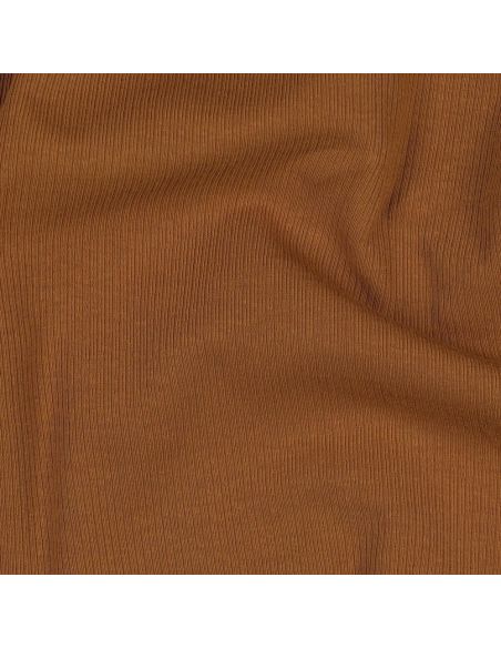 Tecido jersey de algodão malha fina canelada - Conhaque