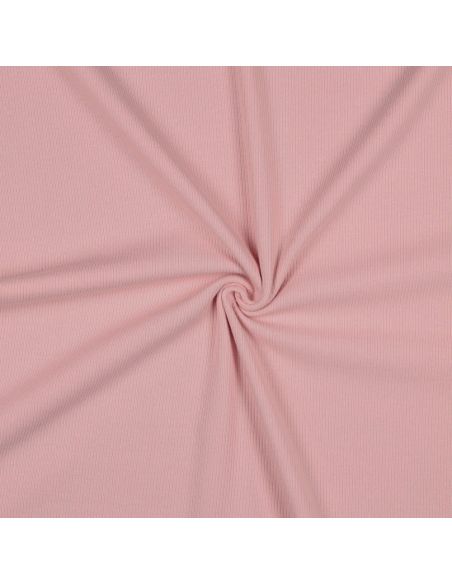 Tecido jersey de algodão malha fina canelada - Rosa