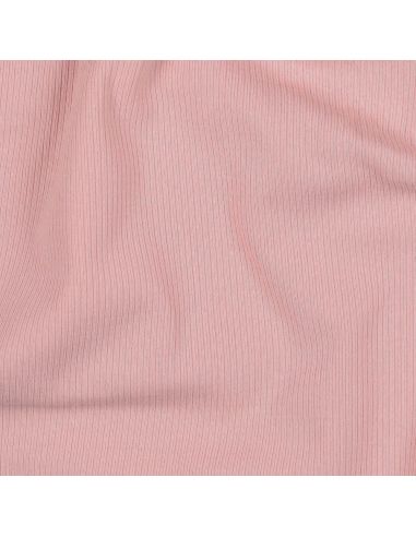 Tecido jersey de algodão malha fina canelada - Rosa