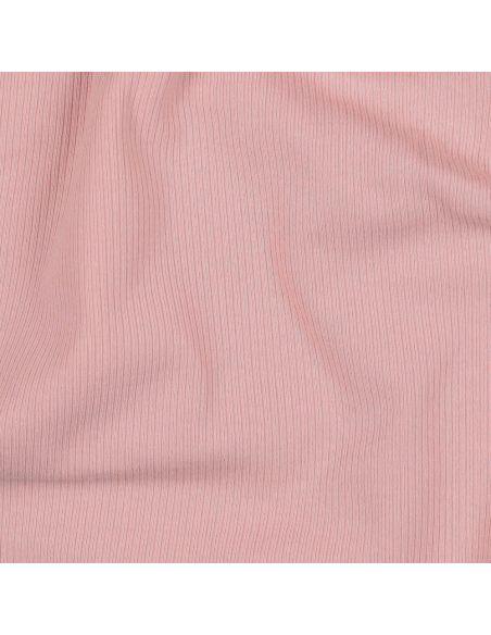 Tecido jersey de algodão malha fina canelada - Rosa