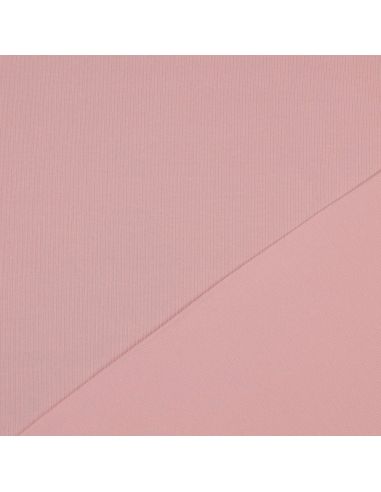 Tecido jersey de algodão malha fina canelada - Rosa