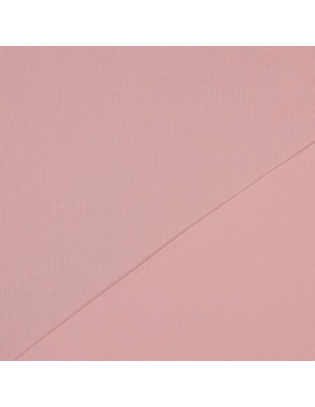 Tecido jersey de algodão malha fina canelada - Rosa