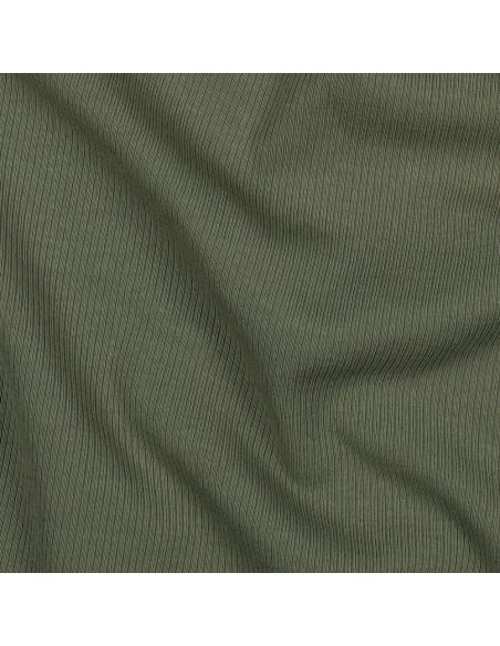 Tecido jersey de algodão malha fina canelada - Cáqui