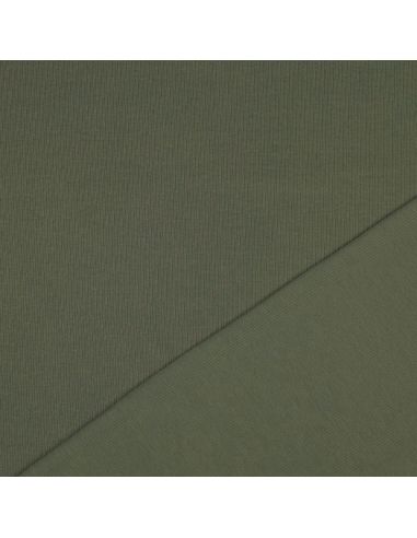 Tecido jersey de algodão malha fina canelada - Cáqui
