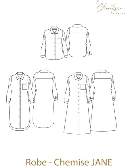Padrão de vestido camisa Jane - Clématisse Pattern