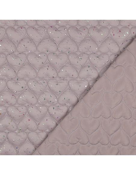 Tecido acolchoado coração iridescente - Rosa em pó