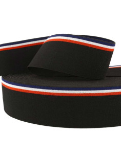 Elástico fantasia listrado tricolor fundo preto 45 mm