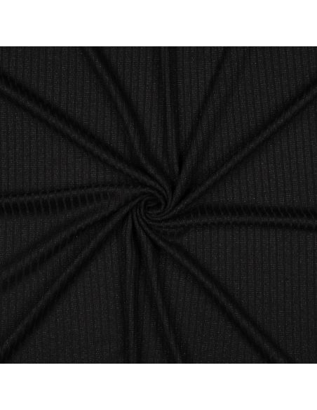 Tecido de malha canelada lurex - Preto prateado
