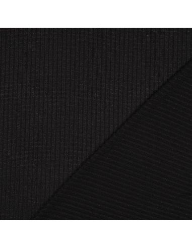 Tecido de malha canelada lurex - Preto prateado