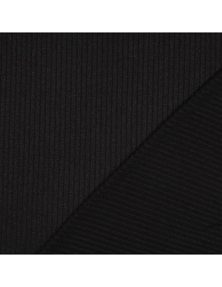 Tecido de malha canelada lurex - Preto prateado