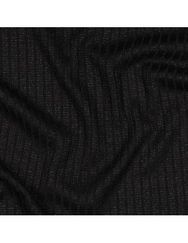 Tecido de malha canelada lurex - Preto prateado