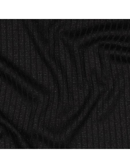 Tecido de malha canelada lurex - Preto prateado