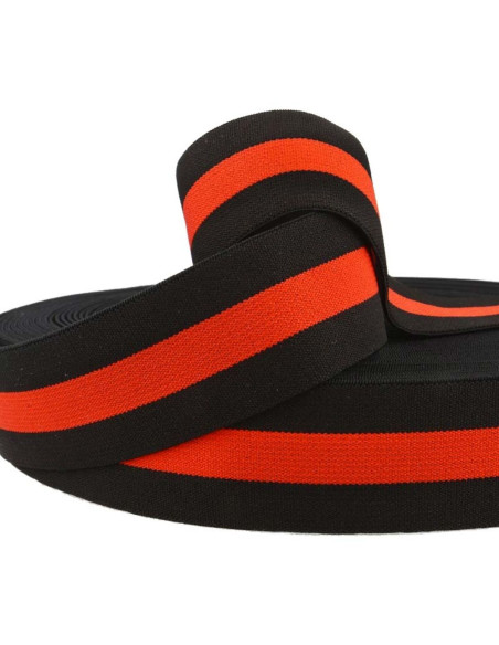 Elástico fantasia listrado preto e vermelho 40 mm