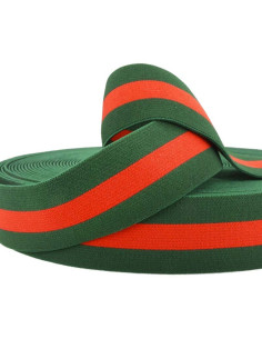 Elástico fantasia listrado verde e vermelho 40 mm
