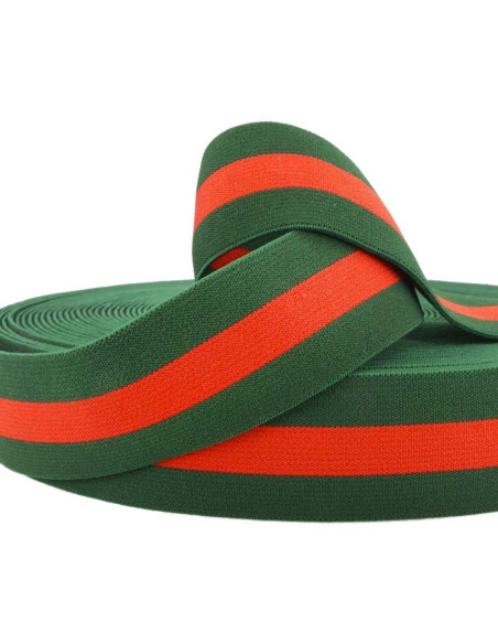 Elástico fantasia listrado verde e vermelho 40 mm