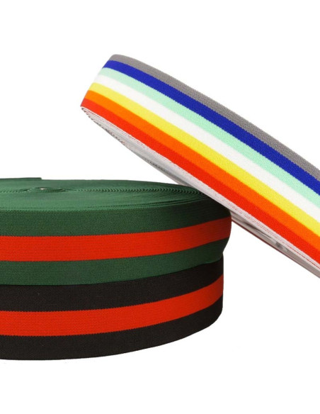Elástico fantasia listrado verde e vermelho 40 mm