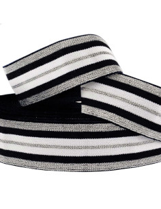 Elástico fantasia lurex listrado preto e prata 40 mm