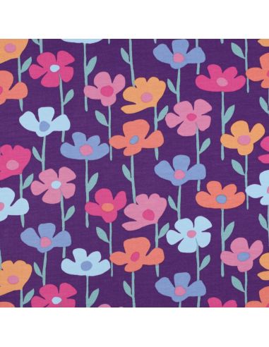 Tecido moletom flores do campo - Fundo roxo